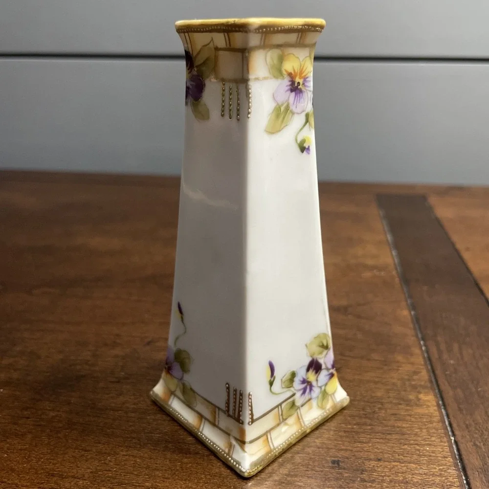 Vintage Handpainted Nippon Porcelain Vase with Purple Violet Flowers Buds